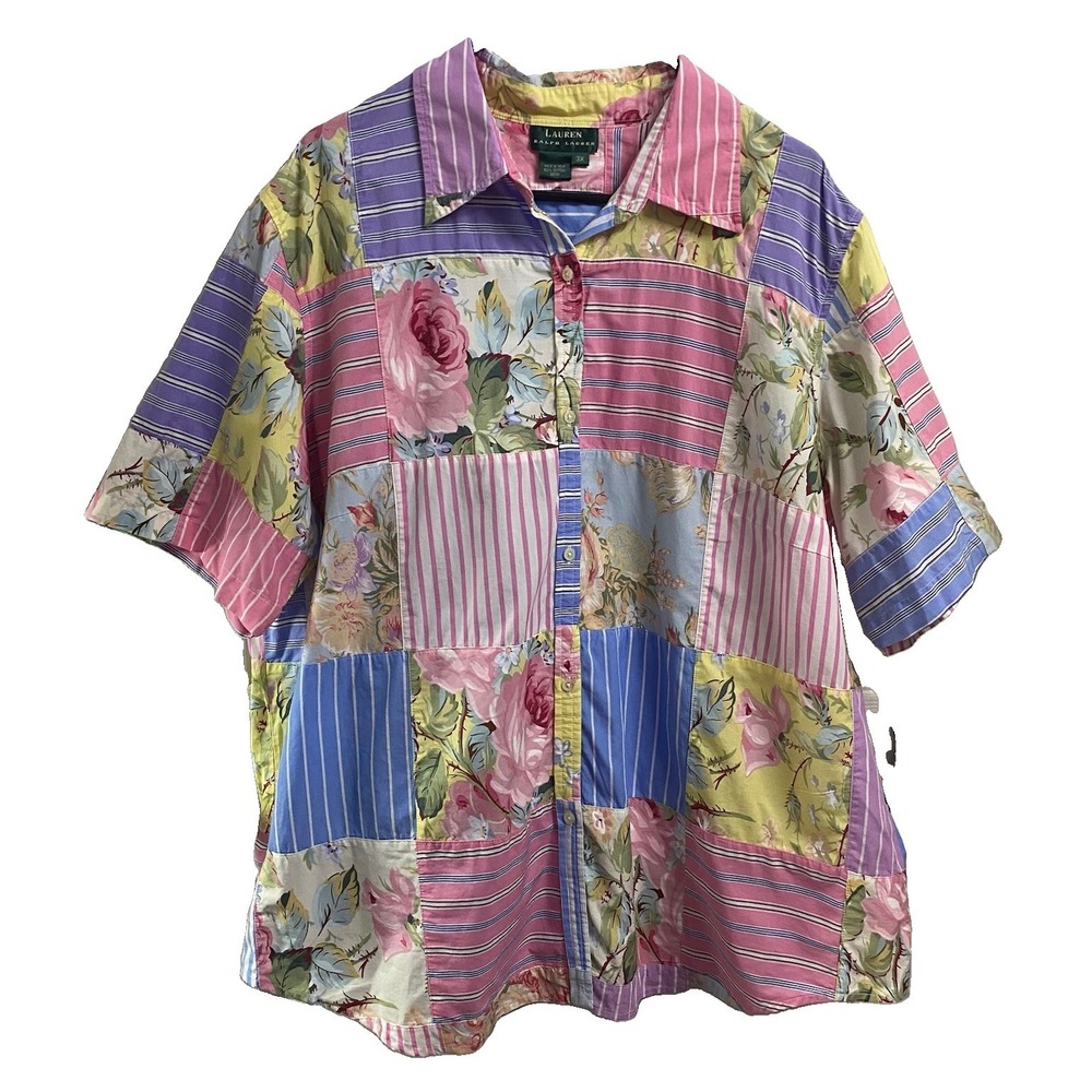 Polo Ralph Lauren Women Vintage Patchwork Floral Shirt Pink Blue Purple 3XL NWT